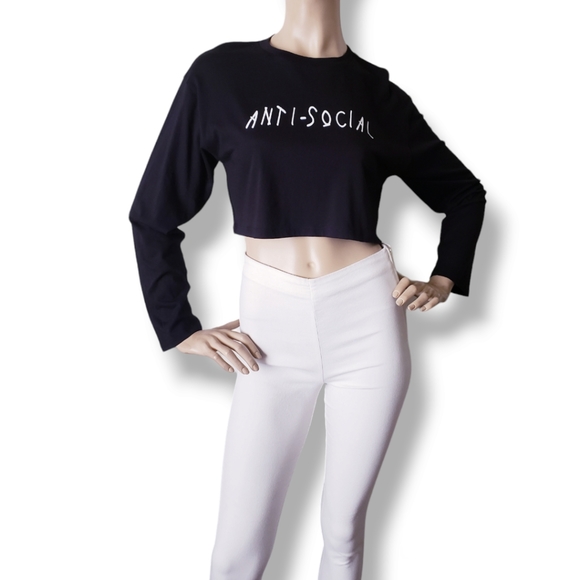 "Anti-Social" Print Long Sleeve Crop Top by Rock Rose Couture - Picture 8 of 8